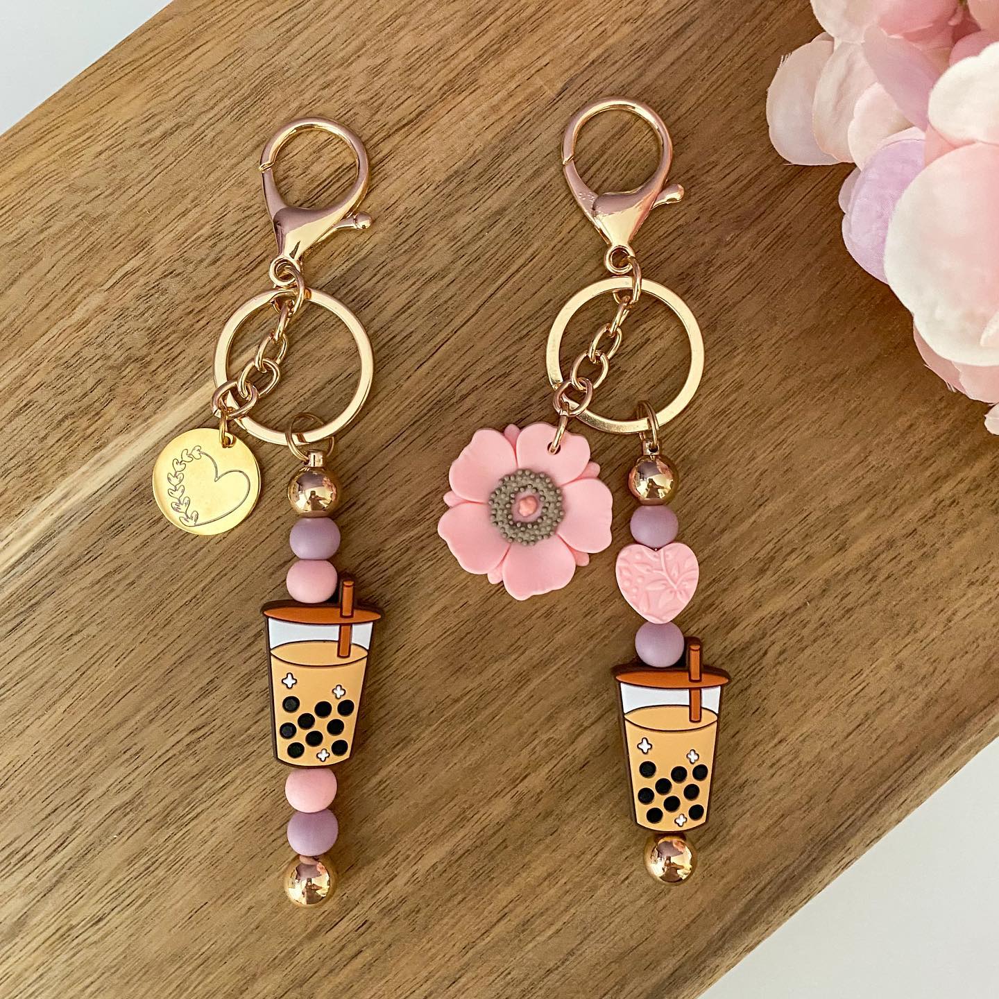 Boba Tea Time Beaded Keychain