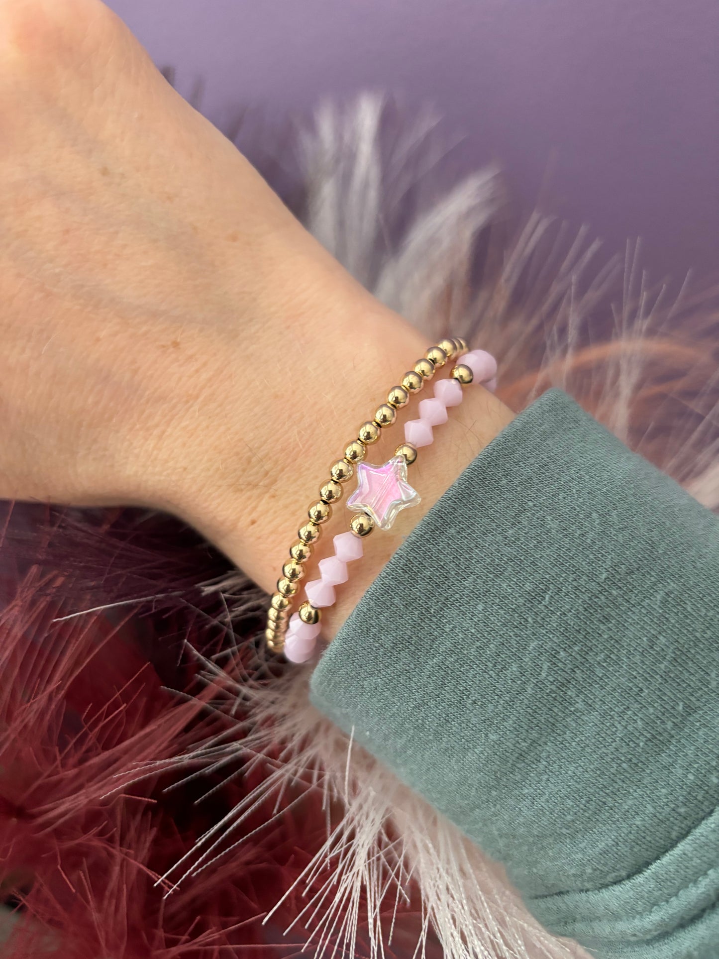 Pink Starlight Swarovski Crystal + 14k Gold Filled Bracelet