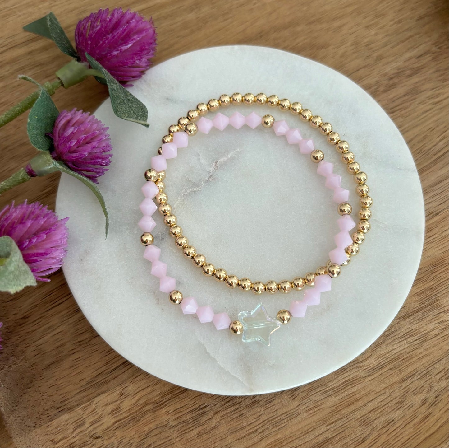 Pink Starlight Swarovski Crystal + 14k Gold Filled Bracelet