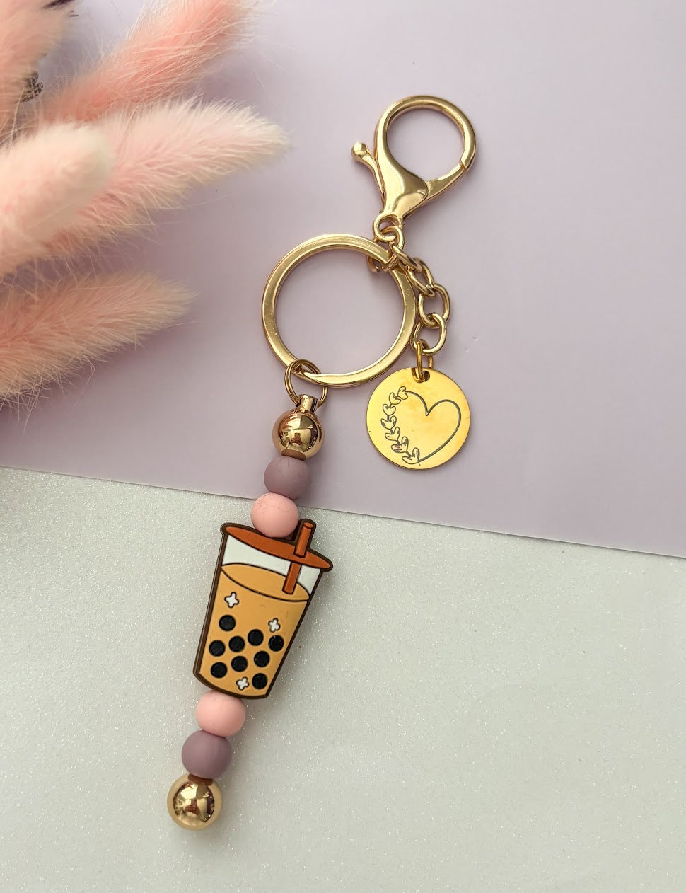 Boba Tea Time Beaded Keychain