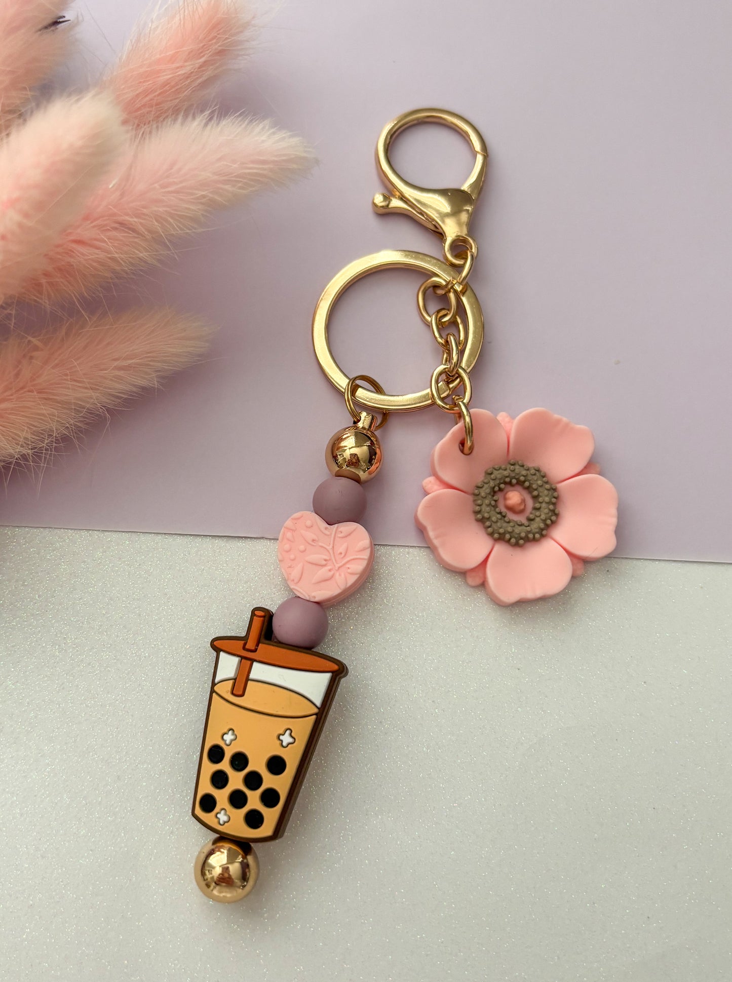 Boba Tea Time Beaded Keychain