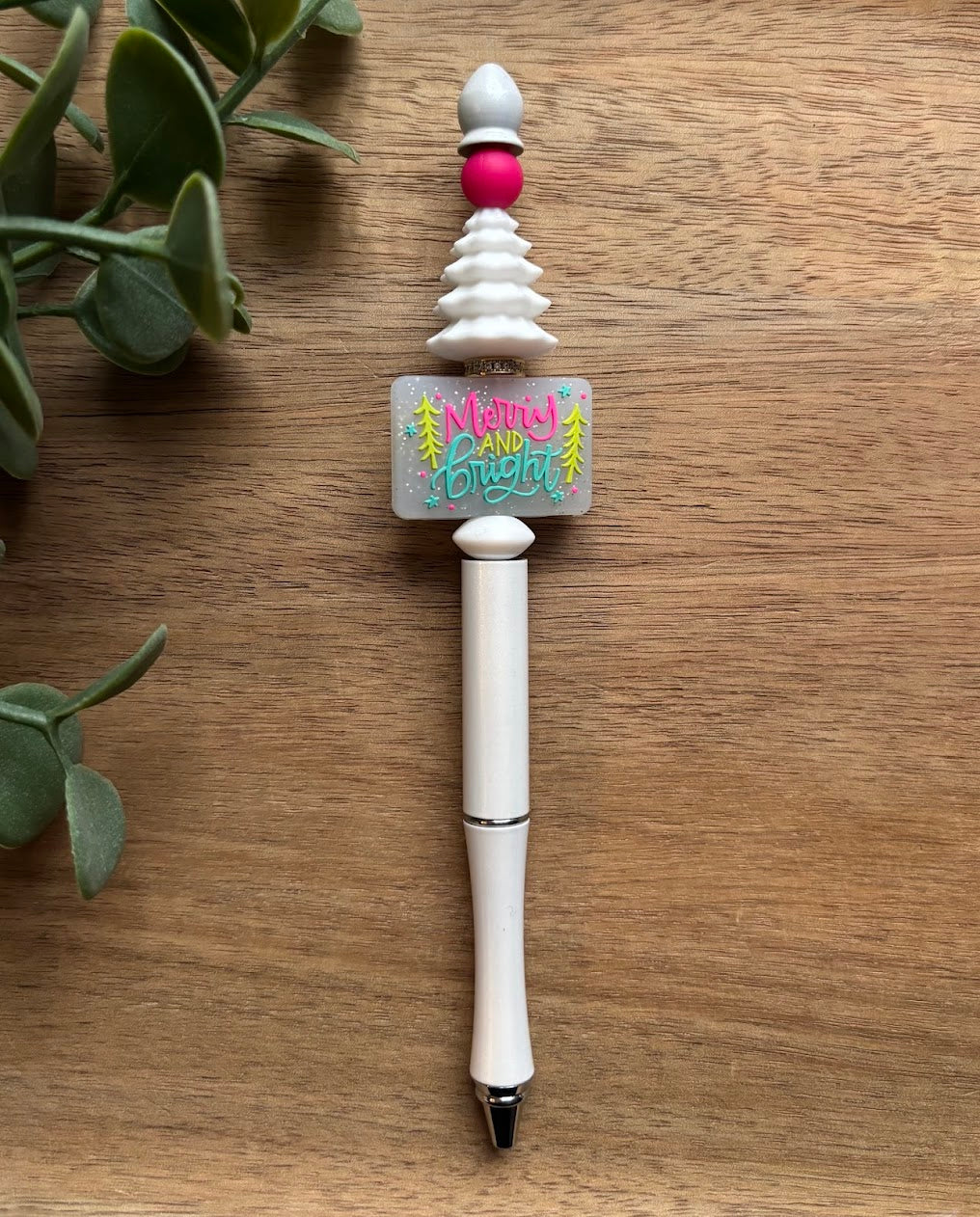 Merry & Bright Beaded Pen | Christmas Teacher Gift | Holiday Stocking Stuffer | Handmade Festive Pen